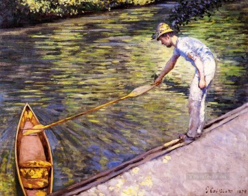  Soir Painting - Boater Pulling on His Perissoire Gustave Caillebotte